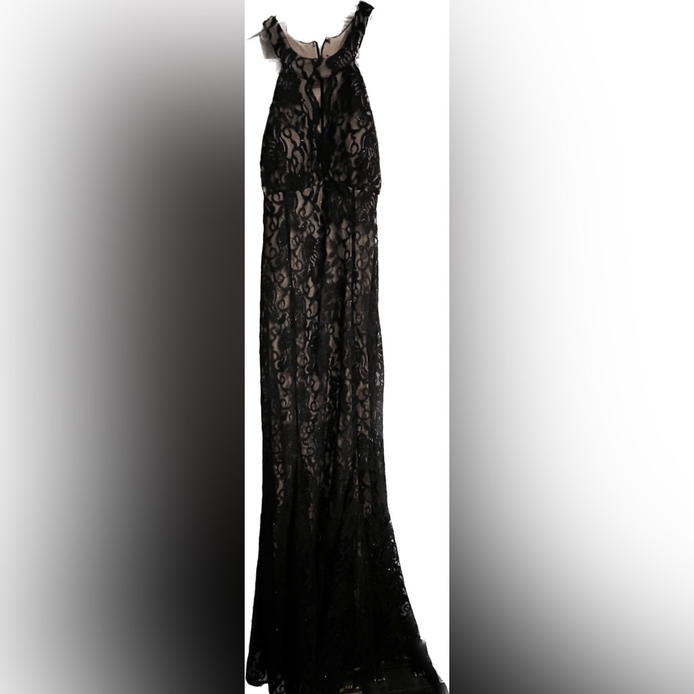 R&M Collections Black And Tan Lace Evening Gown Size: 10